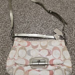 Coach Pink and Cream Crossbody Bag with Signature Monogram